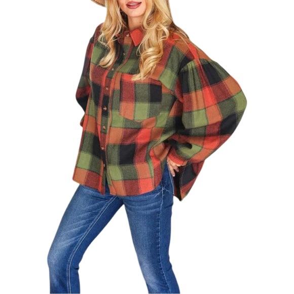 Plaid Button-Up Shirt - Green and Red - Picture 4 of 6